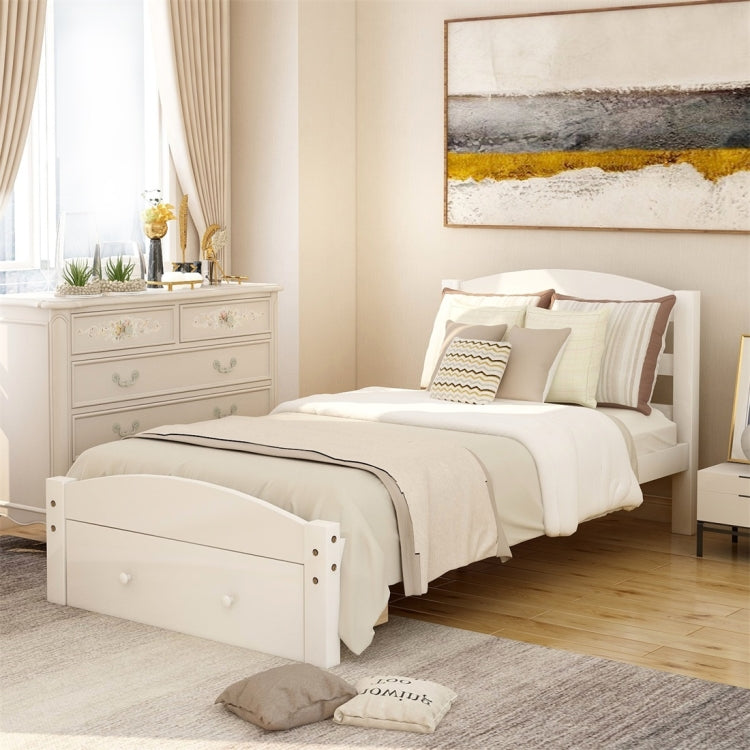 [US Warehouse] Platform Twin Bed Frame with Storage Drawers & Wooden Slats, Size: 79.5x41.3x36.1 inch(White)