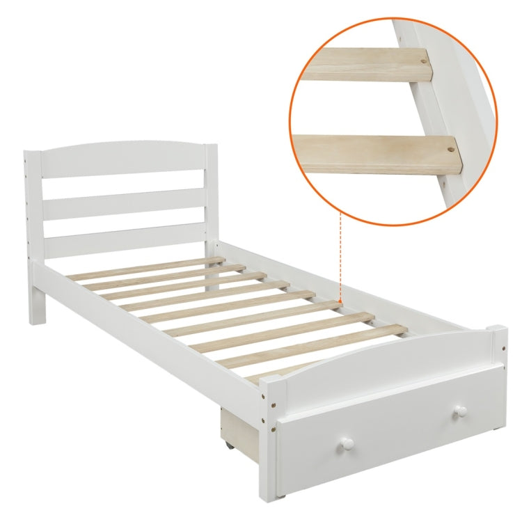 [US Warehouse] Platform Twin Bed Frame with Storage Drawers & Wooden Slats, Size: 79.5x41.3x36.1 inch(White)