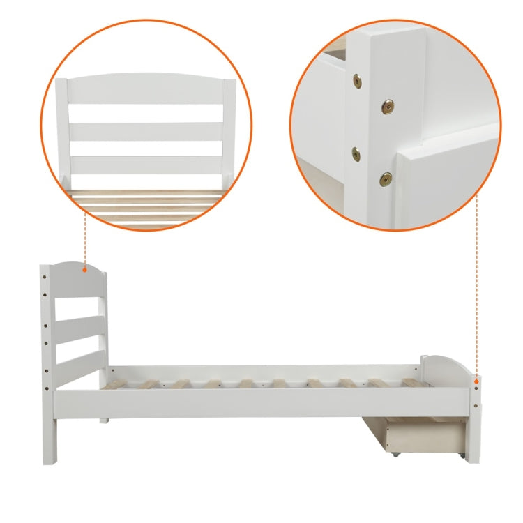 [US Warehouse] Platform Twin Bed Frame with Storage Drawers & Wooden Slats, Size: 79.5x41.3x36.1 inch(White)