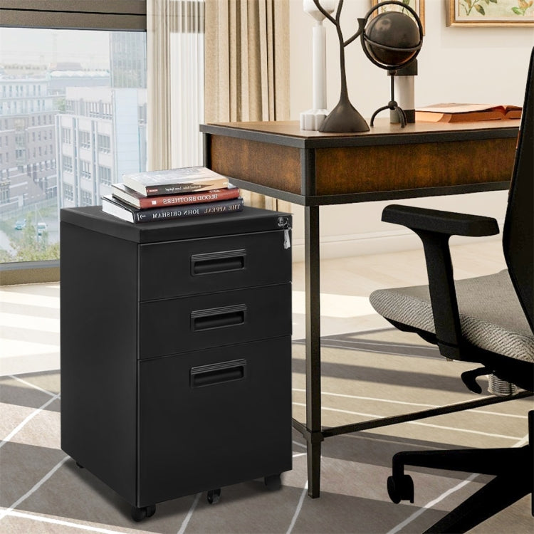 [US Warehouse] Mobile Metal Filing Cabinet with Three Drawers And Lock, Size: 15.5x20.5x24.5 inch