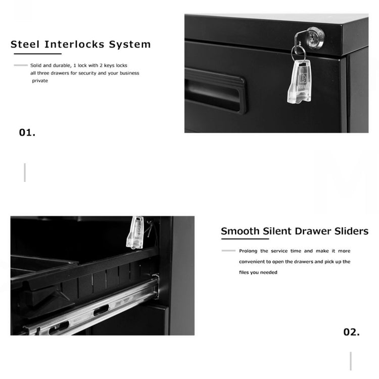 [US Warehouse] Mobile Metal Filing Cabinet with Three Drawers And Lock, Size: 15.5x20.5x24.5 inch