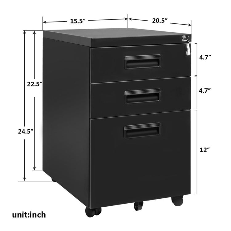 [US Warehouse] Mobile Metal Filing Cabinet with Three Drawers And Lock, Size: 15.5x20.5x24.5 inch