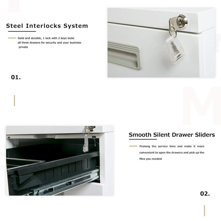 [US Warehouse] Mobile Metal Filing Cabinet with Three Drawers And Lock, Size: 15.5x20.5x24.5 inch