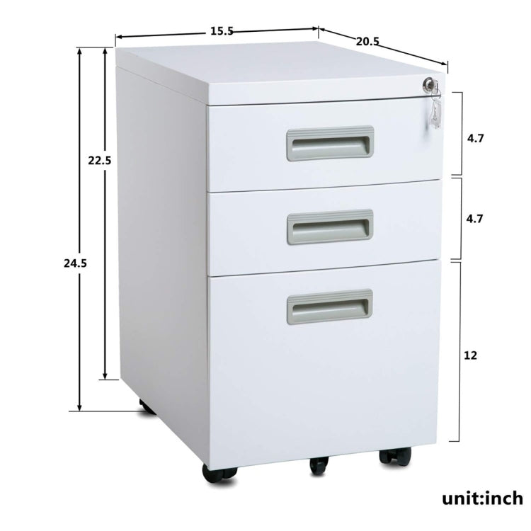 [US Warehouse] Mobile Metal Filing Cabinet with Three Drawers And Lock, Size: 15.5x20.5x24.5 inch