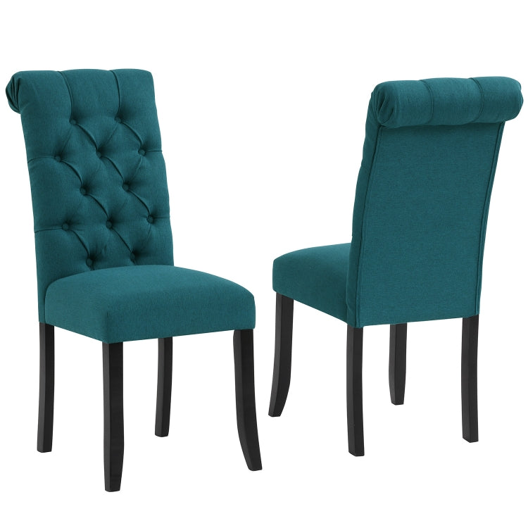 [US Warehouse] 2 PCS Solid Wood Foot Linen Upholstered Dining Chair, Size: 41x18x21 inch(Navy Blue)