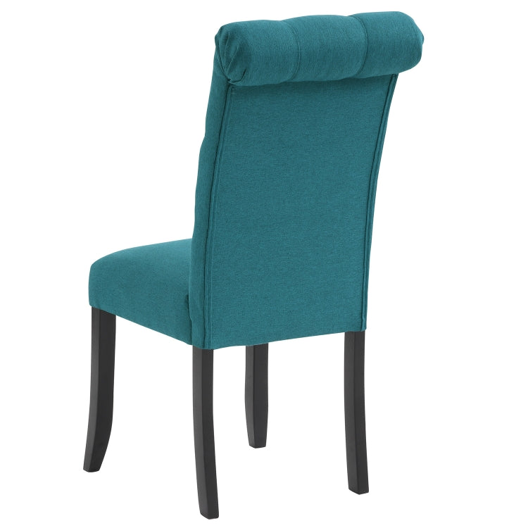 [US Warehouse] 2 PCS Solid Wood Foot Linen Upholstered Dining Chair, Size: 41x18x21 inch(Navy Blue)