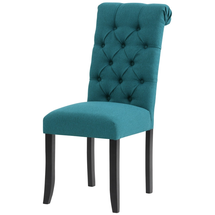 [US Warehouse] 2 PCS Solid Wood Foot Linen Upholstered Dining Chair, Size: 41x18x21 inch(Navy Blue)