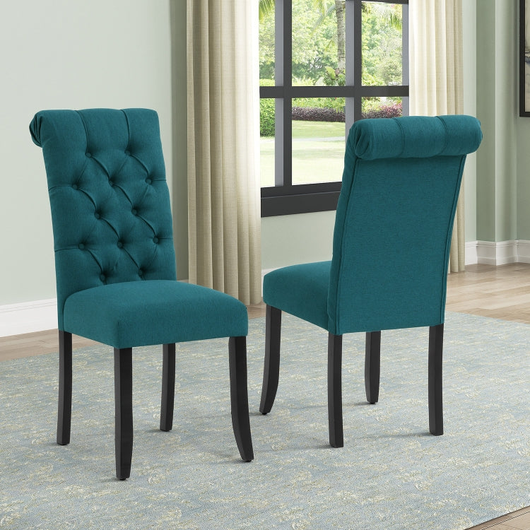 [US Warehouse] 2 PCS Solid Wood Foot Linen Upholstered Dining Chair, Size: 41x18x21 inch(Navy Blue)