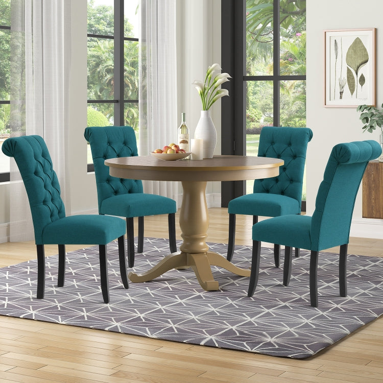[US Warehouse] 2 PCS Solid Wood Foot Linen Upholstered Dining Chair, Size: 41x18x21 inch(Navy Blue)