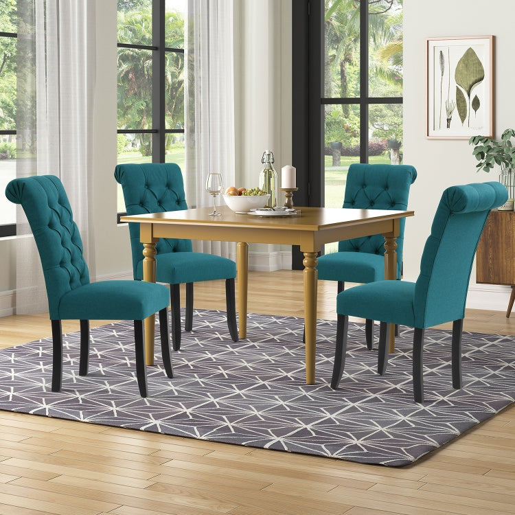 [US Warehouse] 2 PCS Solid Wood Foot Linen Upholstered Dining Chair, Size: 41x18x21 inch(Navy Blue)