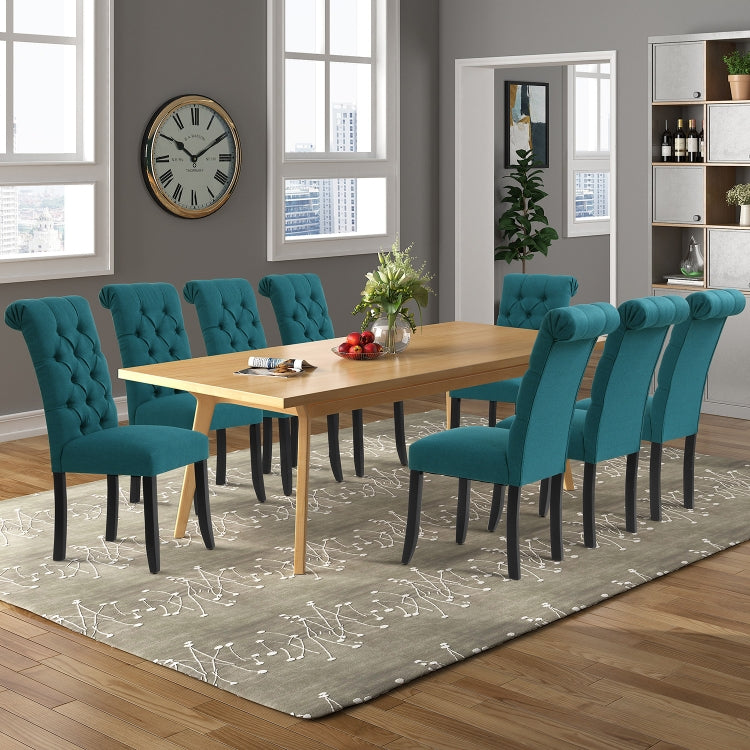 [US Warehouse] 2 PCS Solid Wood Foot Linen Upholstered Dining Chair, Size: 41x18x21 inch(Navy Blue)