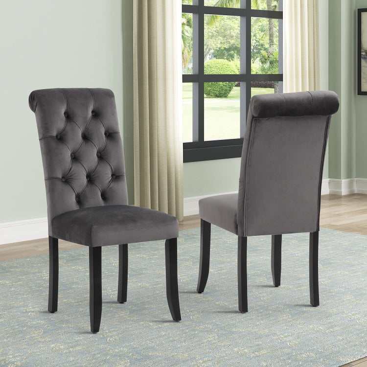 [US Warehouse] 2 PCS Solid Wood Foot Linen Upholstered Dining Chair, Size: 41x18x21 inch(Dark Grey)