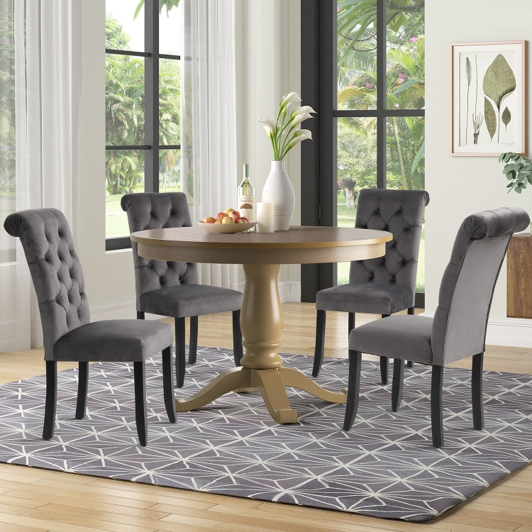 [US Warehouse] 2 PCS Solid Wood Foot Linen Upholstered Dining Chair, Size: 41x18x21 inch(Dark Grey)