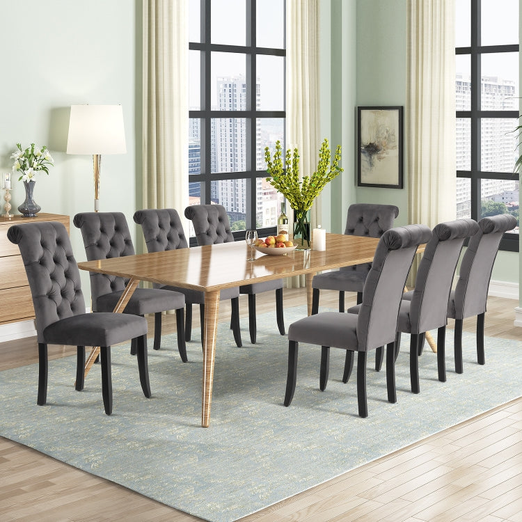 [US Warehouse] 2 PCS Solid Wood Foot Linen Upholstered Dining Chair, Size: 41x18x21 inch(Dark Grey)