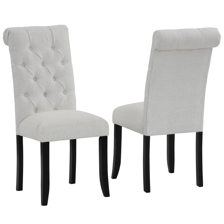 [US Warehouse] 2 PCS Solid Wood Foot Linen Upholstered Dining Chair, Size: 41x18x21 inch(Beige)