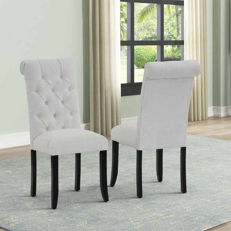[US Warehouse] 2 PCS Solid Wood Foot Linen Upholstered Dining Chair, Size: 41x18x21 inch(Beige)