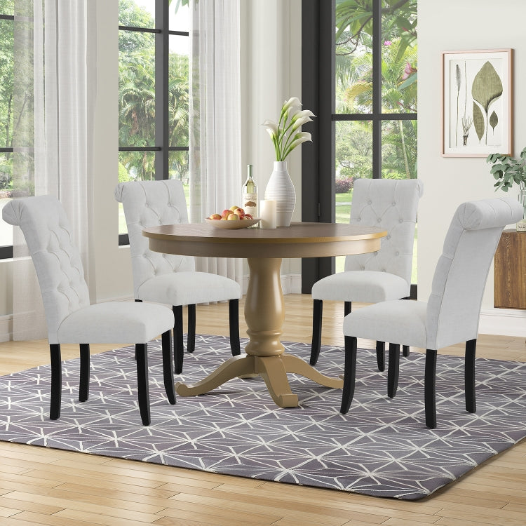 [US Warehouse] 2 PCS Solid Wood Foot Linen Upholstered Dining Chair, Size: 41x18x21 inch(Beige)