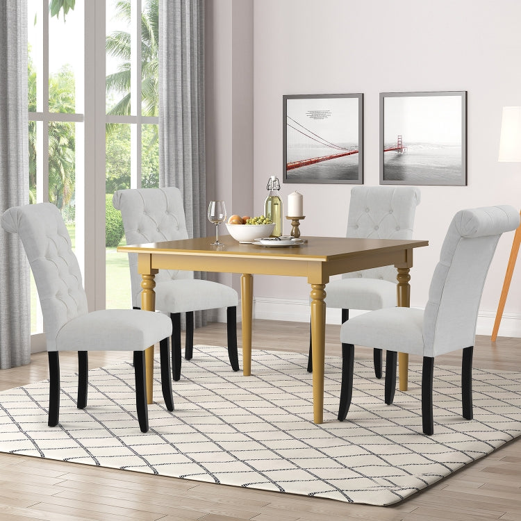 [US Warehouse] 2 PCS Solid Wood Foot Linen Upholstered Dining Chair, Size: 41x18x21 inch(Beige)
