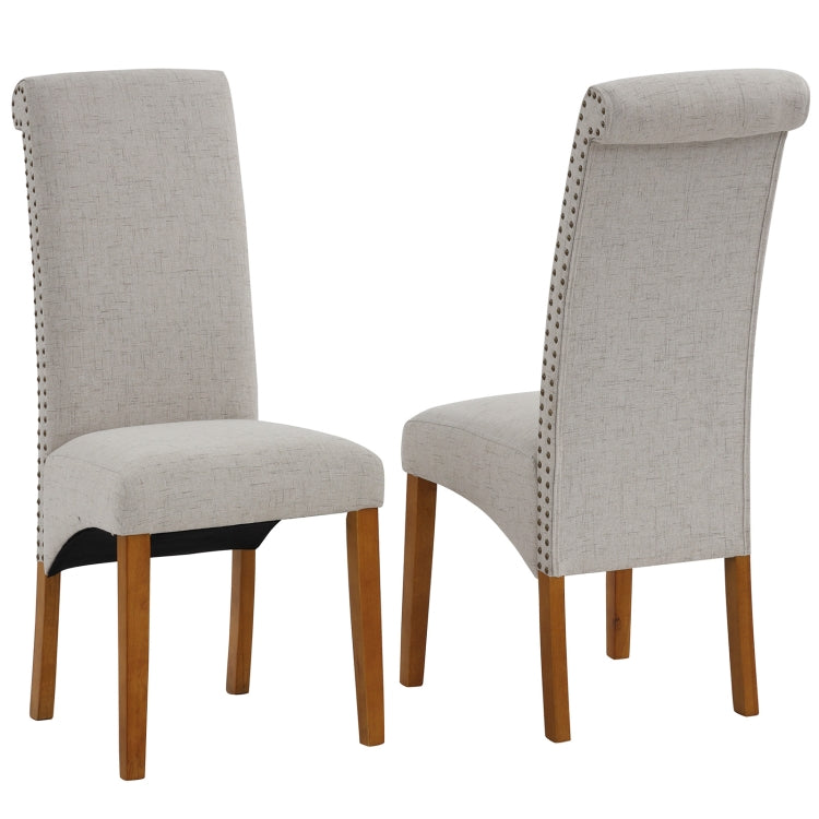 [US Warehouse] 2 PCS Solid Wood Foot Linen Upholstered Dining Chair, Size: 42.7x18.7x25 inch(Beige)