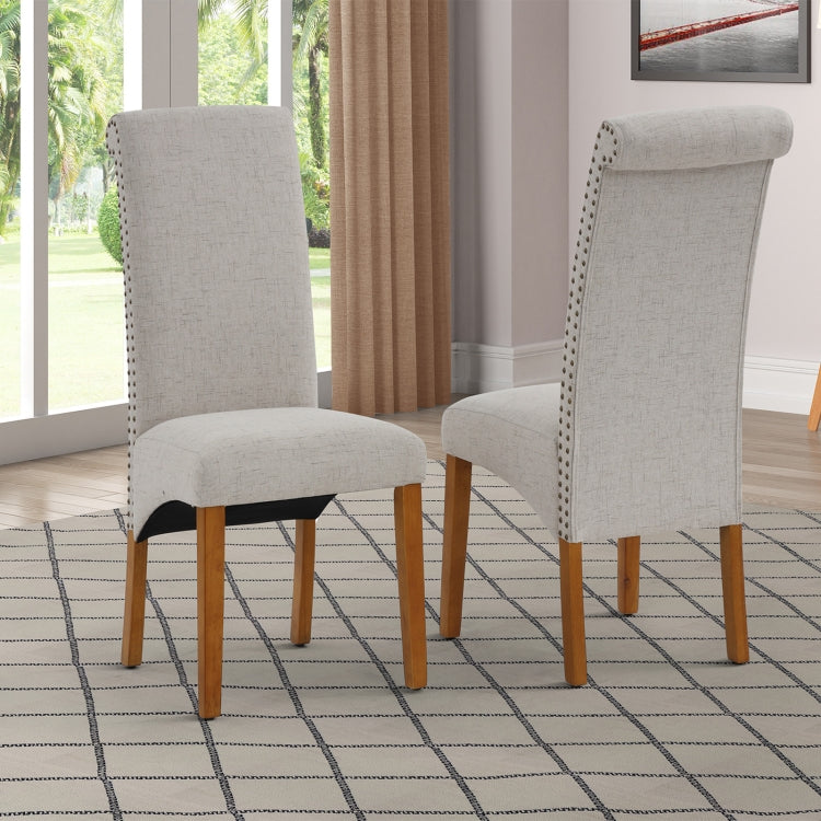 [US Warehouse] 2 PCS Solid Wood Foot Linen Upholstered Dining Chair, Size: 42.7x18.7x25 inch(Beige)