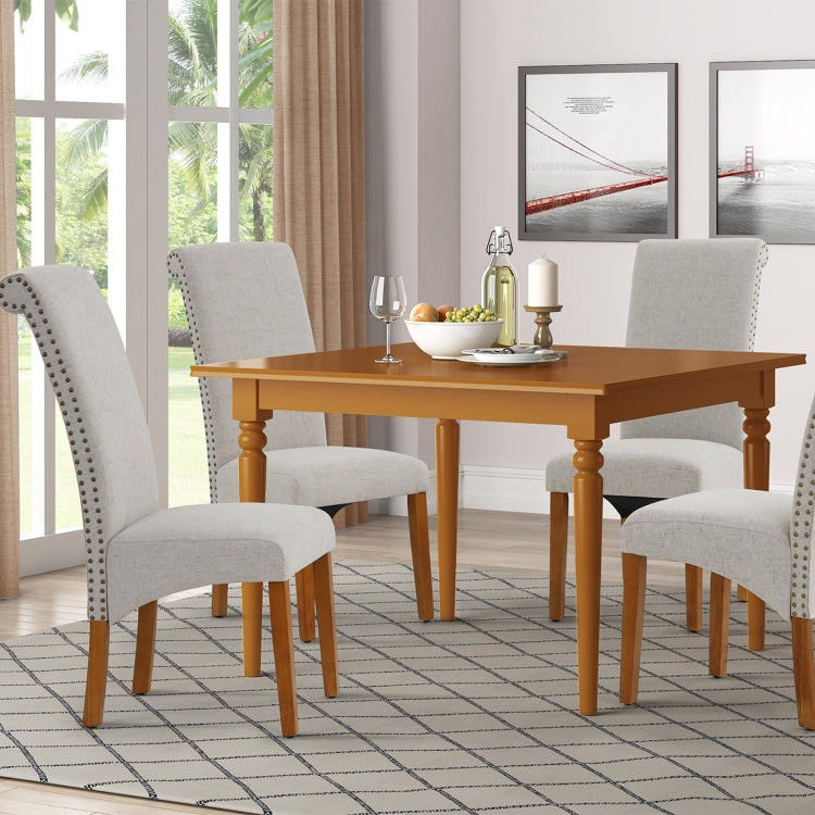 [US Warehouse] 2 PCS Solid Wood Foot Linen Upholstered Dining Chair, Size: 42.7x18.7x25 inch(Beige)
