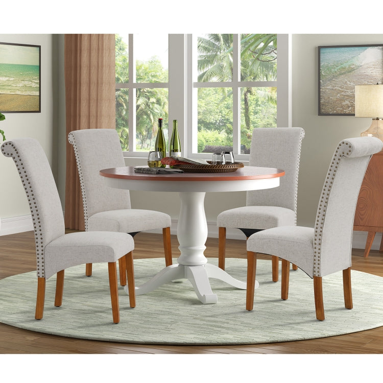 [US Warehouse] 2 PCS Solid Wood Foot Linen Upholstered Dining Chair, Size: 42.7x18.7x25 inch(Beige)