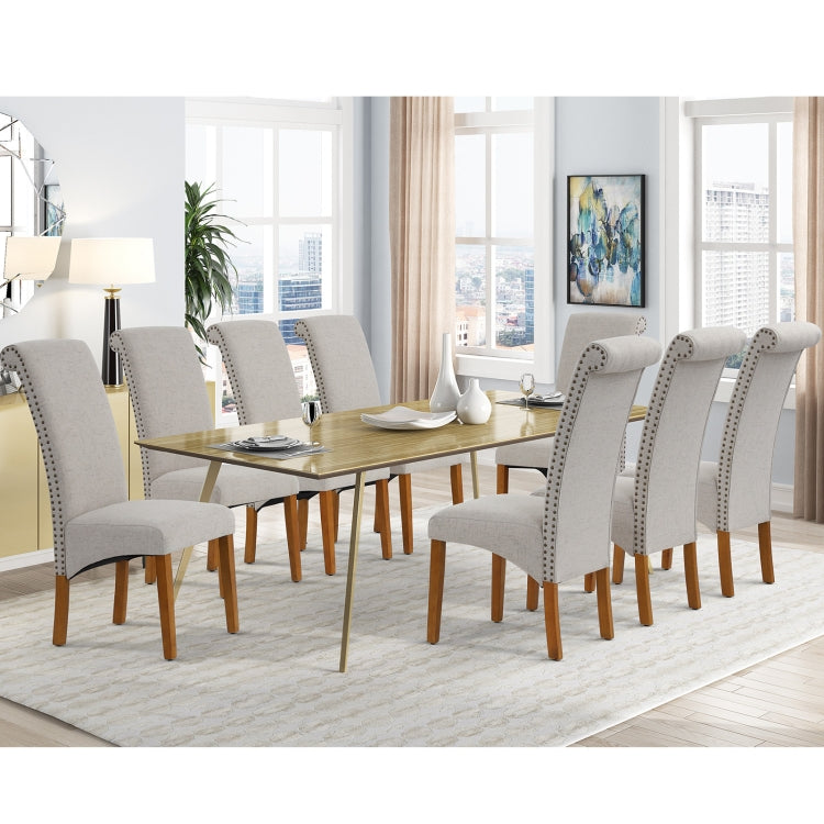 [US Warehouse] 2 PCS Solid Wood Foot Linen Upholstered Dining Chair, Size: 42.7x18.7x25 inch(Beige)