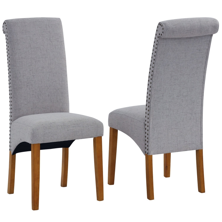 [US Warehouse] 2 PCS Solid Wood Foot Linen Upholstered Dining Chair, Size: 42.7x18.7x25 inch(Light Grey)