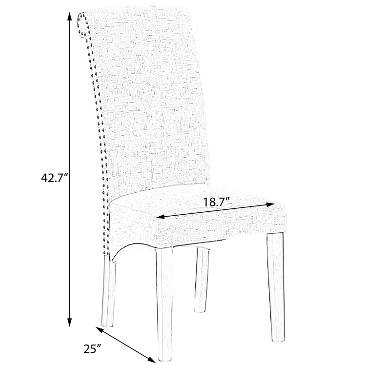 [US Warehouse] 2 PCS Solid Wood Foot Linen Upholstered Dining Chair, Size: 42.7x18.7x25 inch(Light Grey)