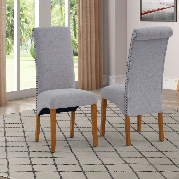 [US Warehouse] 2 PCS Solid Wood Foot Linen Upholstered Dining Chair, Size: 42.7x18.7x25 inch(Light Grey)