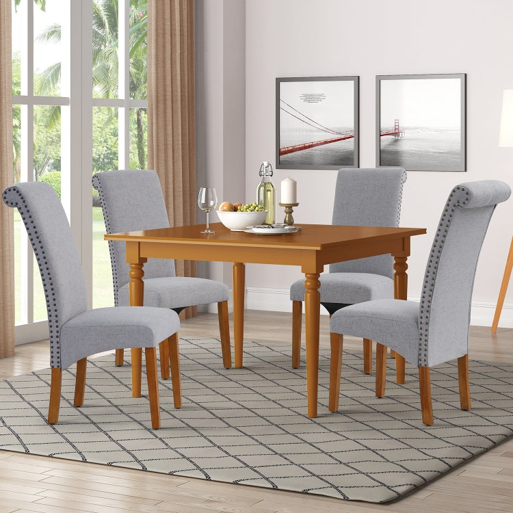 [US Warehouse] 2 PCS Solid Wood Foot Linen Upholstered Dining Chair, Size: 42.7x18.7x25 inch(Light Grey)