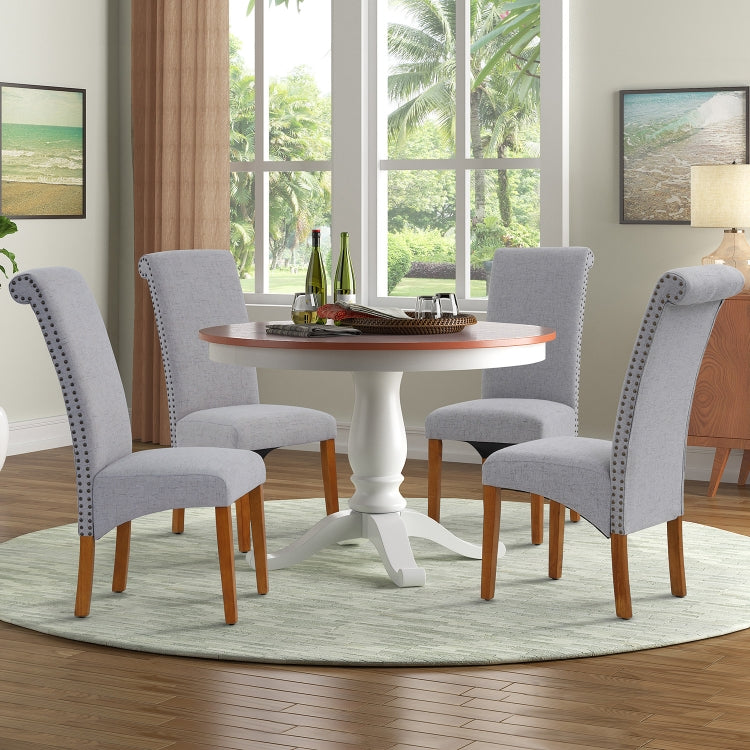 [US Warehouse] 2 PCS Solid Wood Foot Linen Upholstered Dining Chair, Size: 42.7x18.7x25 inch(Light Grey)