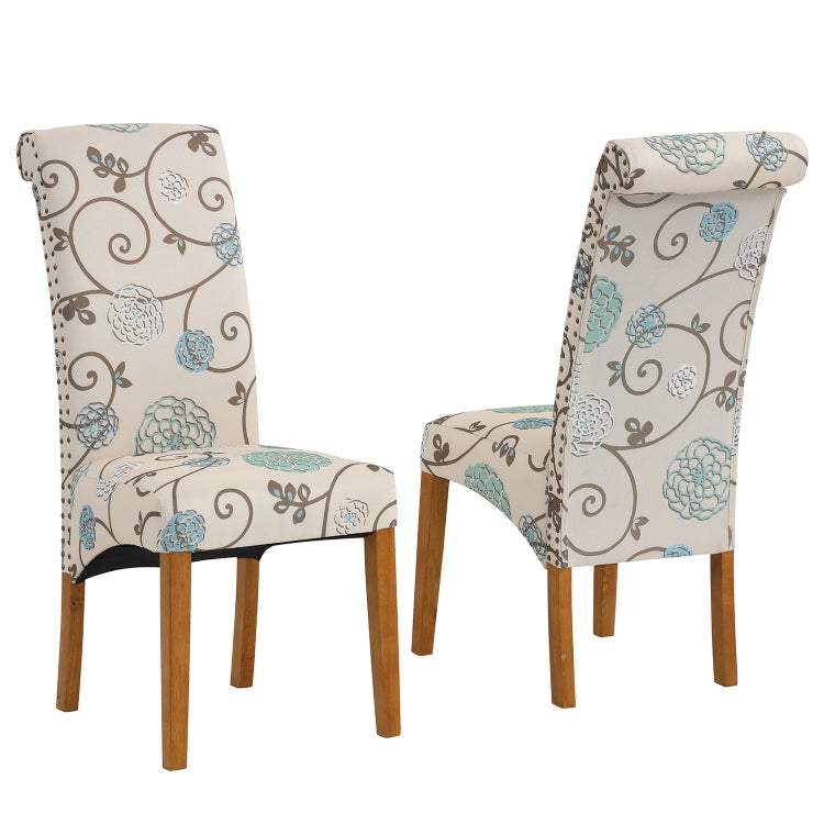 [US Warehouse] 2 PCS Solid Wood Foot Linen Upholstered Dining Chair, Size: 42.7x18.7x25 inch(Flower)