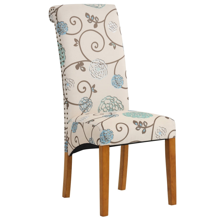 [US Warehouse] 2 PCS Solid Wood Foot Linen Upholstered Dining Chair, Size: 42.7x18.7x25 inch(Flower)