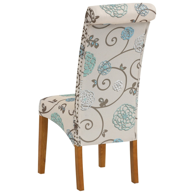 [US Warehouse] 2 PCS Solid Wood Foot Linen Upholstered Dining Chair, Size: 42.7x18.7x25 inch(Flower)