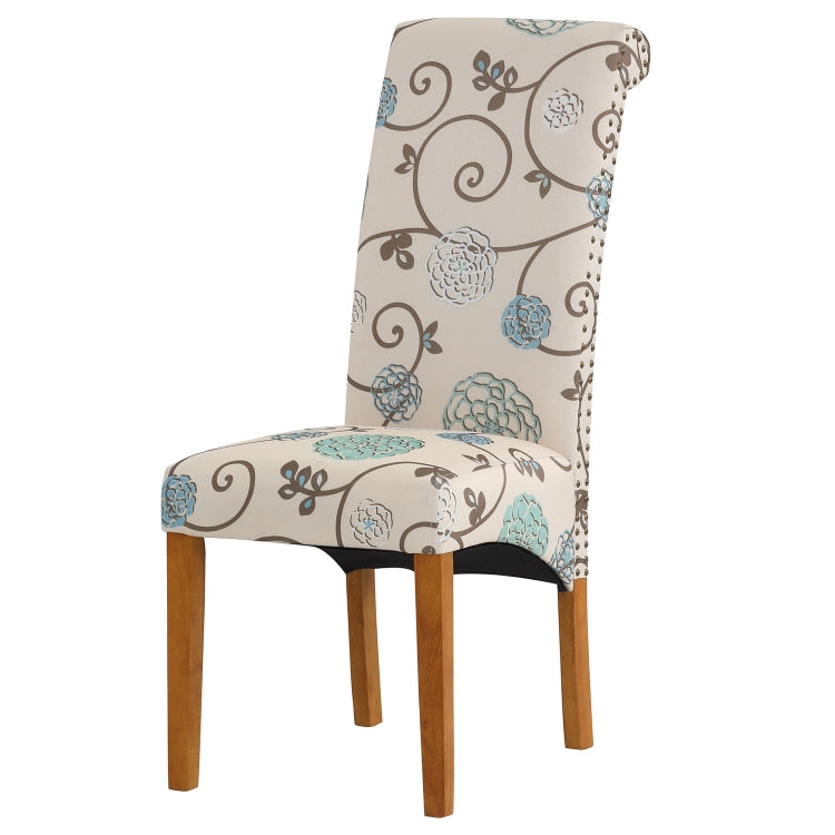 [US Warehouse] 2 PCS Solid Wood Foot Linen Upholstered Dining Chair, Size: 42.7x18.7x25 inch(Flower)