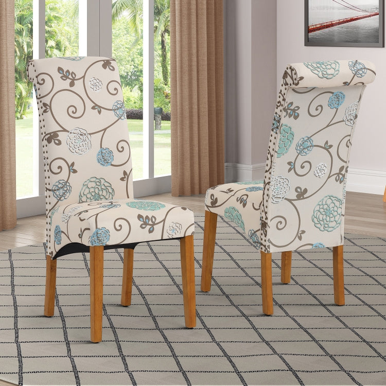 [US Warehouse] 2 PCS Solid Wood Foot Linen Upholstered Dining Chair, Size: 42.7x18.7x25 inch(Flower)