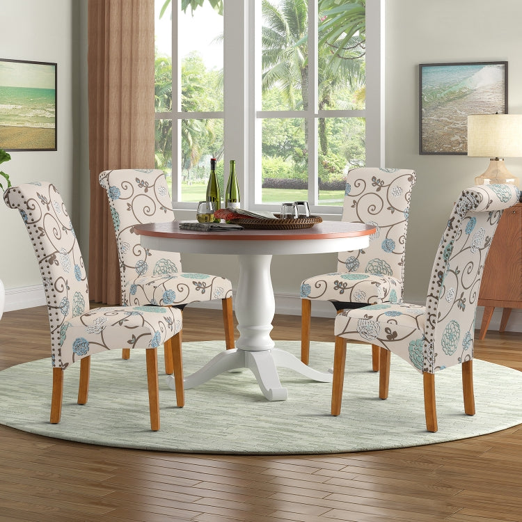[US Warehouse] 2 PCS Solid Wood Foot Linen Upholstered Dining Chair, Size: 42.7x18.7x25 inch(Flower)