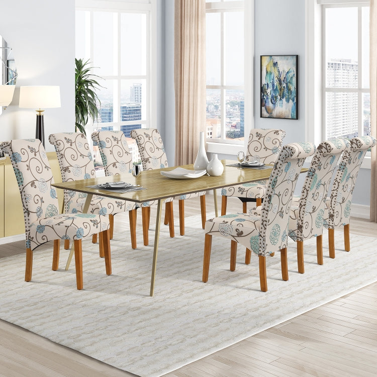 [US Warehouse] 2 PCS Solid Wood Foot Linen Upholstered Dining Chair, Size: 42.7x18.7x25 inch(Flower)