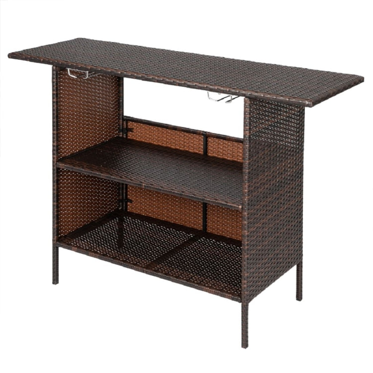 [US Warehouse] PE Rattan Iron PVC Bar Table with Cup Holder, Size: 140x47x92cm