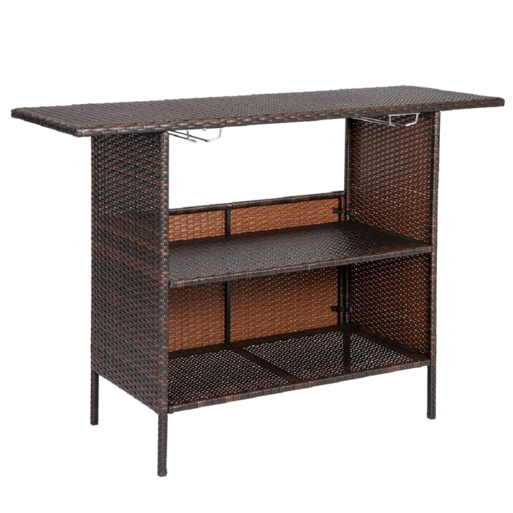 [US Warehouse] PE Rattan Iron PVC Bar Table with Cup Holder, Size: 140x47x92cm