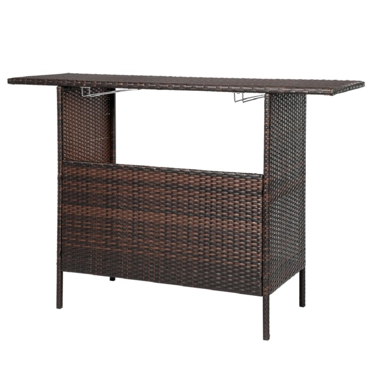 [US Warehouse] PE Rattan Iron PVC Bar Table with Cup Holder, Size: 140x47x92cm