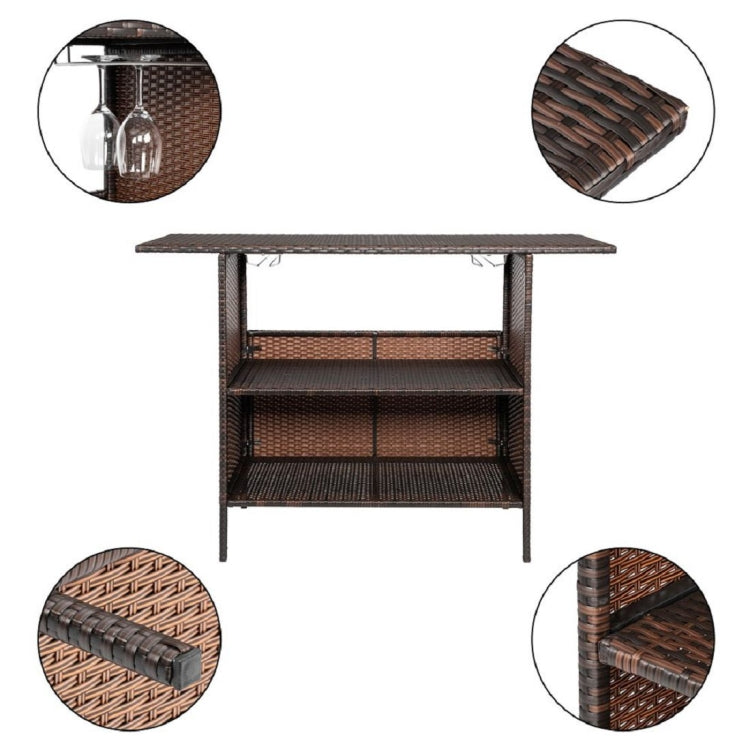 [US Warehouse] PE Rattan Iron PVC Bar Table with Cup Holder, Size: 140x47x92cm