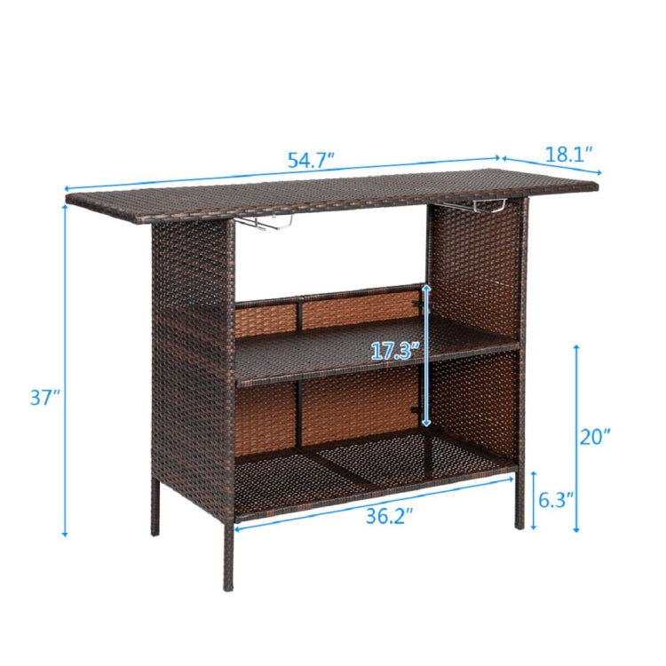 [US Warehouse] PE Rattan Iron PVC Bar Table with Cup Holder, Size: 140x47x92cm