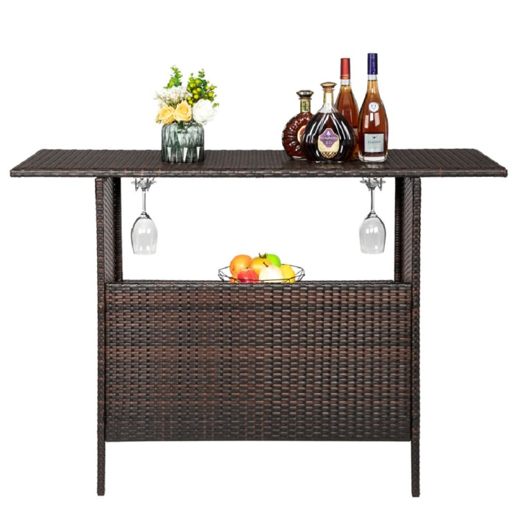 [US Warehouse] PE Rattan Iron PVC Bar Table with Cup Holder, Size: 140x47x92cm