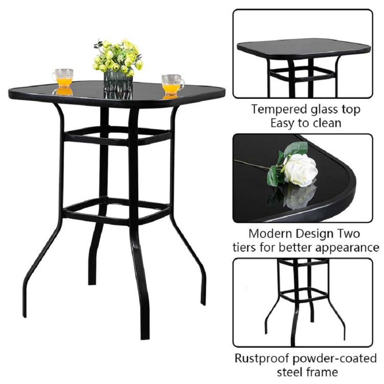 [US Warehouse] Wrought Iron Glass High Bar Table, Size: 80x80x101cm