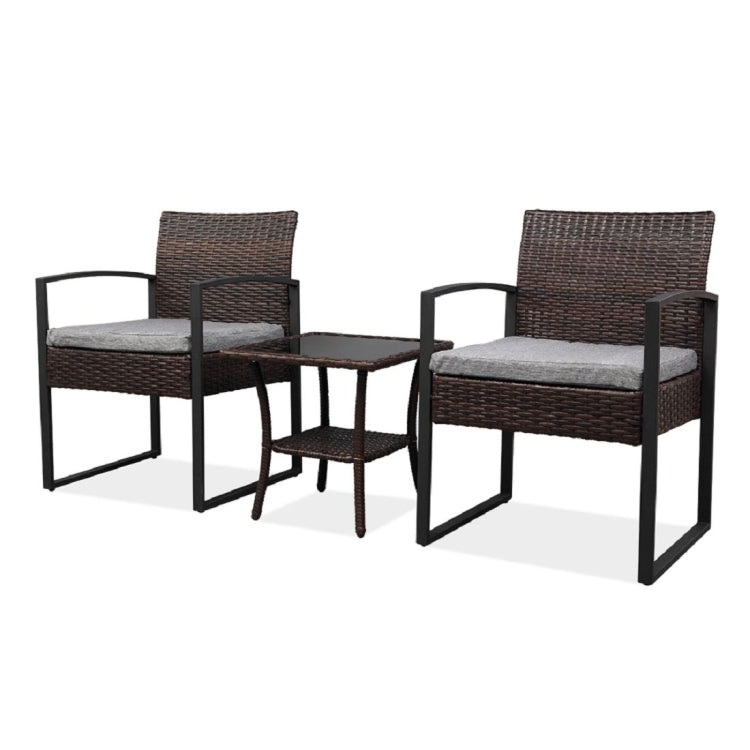 [US Warehouse] 3 in 1 Rattan Mini Leisure Set with Double-layer Coffee Table, Size: 62x58x41cm
