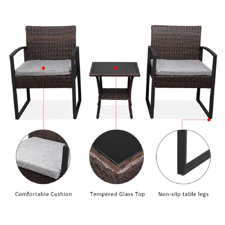 [US Warehouse] 3 in 1 Rattan Mini Leisure Set with Double-layer Coffee Table, Size: 62x58x41cm