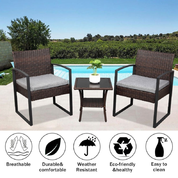 [US Warehouse] 3 in 1 Rattan Mini Leisure Set with Double-layer Coffee Table, Size: 62x58x41cm