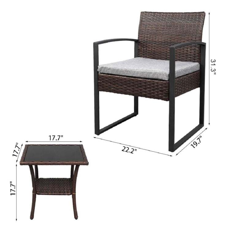 [US Warehouse] 3 in 1 Rattan Mini Leisure Set with Double-layer Coffee Table, Size: 62x58x41cm